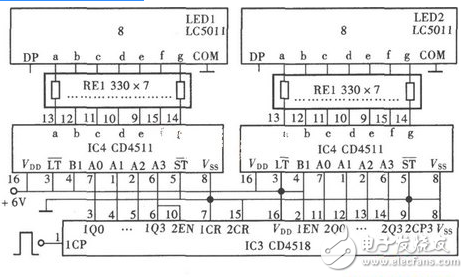 cd4017驅(qū)動(dòng)數(shù)碼管電路（LM8364/多通道電子開關(guān)/電容測量電路）