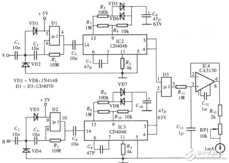 cd4046應用電路圖大全（金屬探測儀/頻率計/充電器/信號發生器）