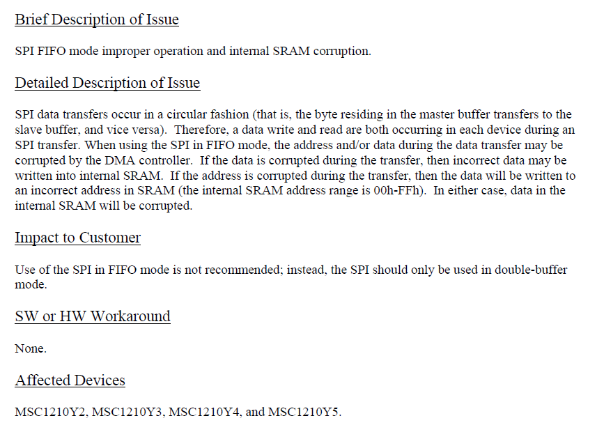 MSC1210設備功能與產品數據表異常的描述