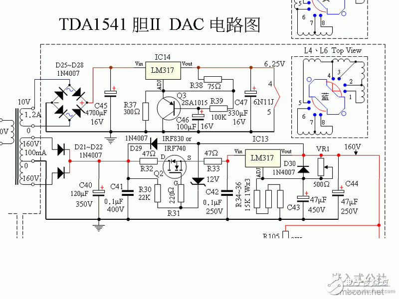 經典膽機線路圖集TDA1541NOS DAC膽版電源.gif