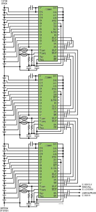 任何數量的 LTC6801 電池監視器都可以疊置